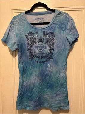 Hard Rock Cafe Women's Blue Swirl Graphic Tee - San Antonio